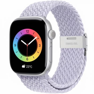 Lichtpaars nylon horlogebandje geschikt voor Apple Watch dames en heren 38 mm / 40 mm / 41 mm / 42 mm (serie 10 / 11) , elastisch smartwatch bandje zonder gesp, gevlochten stretch vervangend horloge bandje