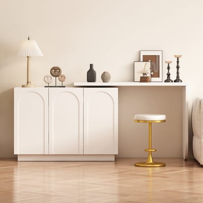 MODFU Luxe Draaibaar Hoekbureau & Dressoir in 1 (170 cm) - 360° Uitschuifbaar Bureau met Kast - Soft-Close - Wit