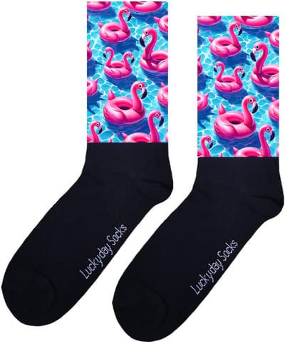 LuckyDay Socks - Flamingo - Zwemband - Grappige Cadeaus voor Dames en Heren - Verjaardags cadeau vrouw en man - Vrolijke sokken - Valentijns cadeau - Grappige sokken - Leuke sokken - Leuke dames en heren sokken - Maat 37-44