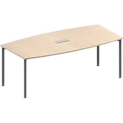 Schäfer Shop Genius Vergadertafel MODENA FLEX, in hoogte verstelbaar, bootvorm, 4-poot ronde buis, B 2000 x D 1000/800 mm, 3-voudige contactdoos, esdoornpatroon