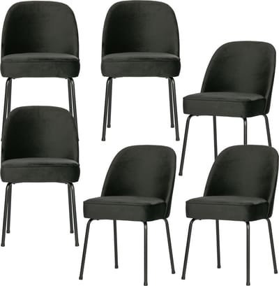 WOOOD Vogue Eetkamerstoelen - Fluweel Zwart - Set van 6