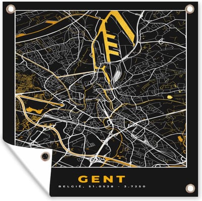 Tuin poster Gent - Stadskaart - Plattegrond - Goud - Kaart - 200x200 cm - Tuindoek