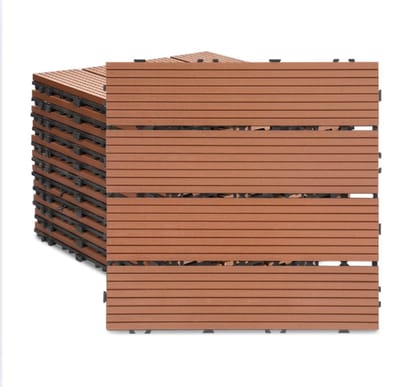Terrastegels 30x30cm 33 stuks 3m² WPC Tegels Balkon Terras of Vlonder Snelle Montage Vlondertegel Tuintegels Terrasplanken Balkon vloer Kliktegels Buiten tegels Geelbruin