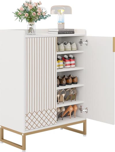 Tribesigns Schoenenrek - 5-Laags Schoenenkast - Schoenenbank - Met Deuren - 25 Paar - 35 x 73 x 105 cm - Wit