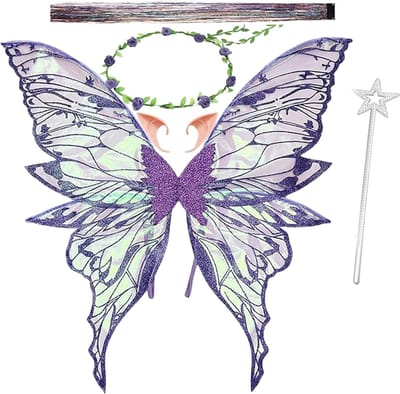 Paarse Vlinder Vormige Feeën Vleugels voor Volwassenen met Elf Oren, Feeën Hoepel en Ster Staf, Perfect voor Verjaardagsfeesten, Cosplay en Halloween Decoratie