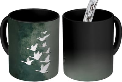 Magische Mok - Foto op Warmte Mokken - Koffiemok - Vogel - Japandi - Groen - Magic Mok - Beker - 350 ML - Theemok