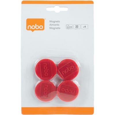Nobo Whiteboard Magneten ⌀30mm - 4 Stuks - Rood