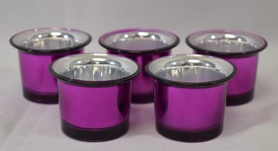 ZoeZo Design - 5 stuks - waxinelichtjeshouder - paars - fuchsia - glas - H4,5 x Ø6 cm