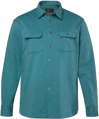 JP 1880 - Heren - Jersey overhemd lange mouwen kentkraag Modern-Fit - Petrol - Maat 3XL