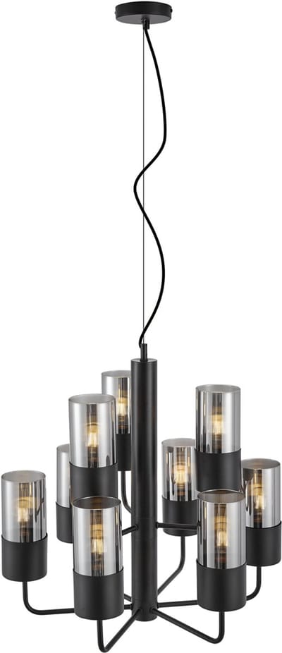 QAZQA laura - Moderne Hanglamp voor boven de eettafel | in eetkamer - 9 lichts - Ø 63 cm - Zwart - Woonkamer