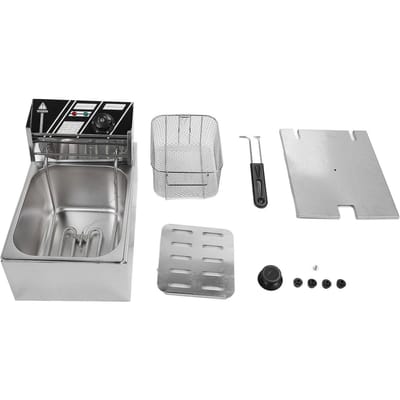 Friteuse électrique en acier inoxydable 6 L, panier simple, température réglable, appareil de cuisson de comptoir US Plug 110V 1700W gray