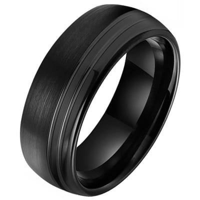 Wolfraam heren ring Tom Jaxon Groef Zwart Mat en Glans-22mm