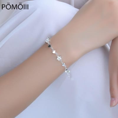 TJP Topkwaliteit 925 Zilveren Armbanden Voor Meisje Feestsieraden Laatste Ster Hart Design Vrouwen Zilveren Enkelbanden Accessoires Bruid Bijou gray