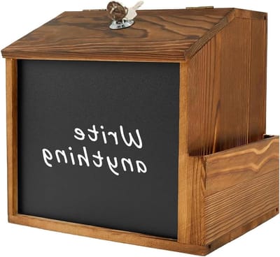 Houten brievenbus - Donatie kist - Berichten verzamelen - Veilige sluiting - 21x20x17cm - Houtkleur