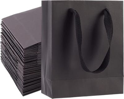 25 Stuks Zwarte Papieren Winkeltassen, Rechthoekige Cadeautassen met Handvatten voor Bruiloften en Verjaardagsfeesten, 16 x 13 x 6 cm, Milieuvriendelijk en Herbruikbaar