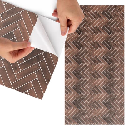 Tulup Meubelfolie - Visgraatpatroon van bakstenen Decoratiefolie - 65x130 cm - Bruin Meubelfolie - Meubelfolie Zelfklevend - Industrieel / Loft Meubelfolie - Wrapfolie Keuken - Wanddecoratie - Achtergronden en patronen