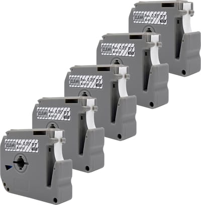 DULA Brother Compatible label tape- M-K121 - 5 cassettes - Brother P-Touch - Zwart op transparant - 9mm x 8m