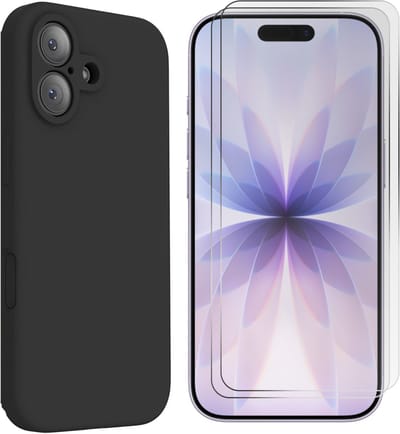 Hoesje + Glas Geschikt voor iPhone 17 - Zwart - Casemania Siliconen Back Cover met Camera Bescherming + 2x Tempered Glazen Screenprotector - Shockproof Telefoonhoesje