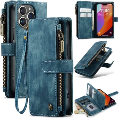 CaseMe Hoesje - Geschikt voor iPhone 16 Pro Hoesje - CaseMe C30 Book Case met Portemonnee - Blauw