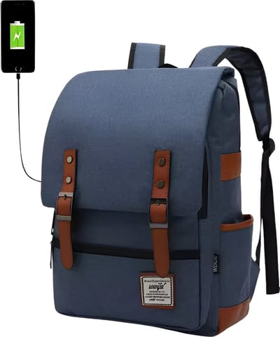 WoYoW® - 16 Inch Laptop Rugzak - Schooltassen - Canvas - Retro Casual - 20-35 Liter - Unisex - Rugzakken - Donker Blauw