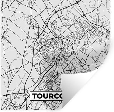 Muurstickers - Sticker Folie - Tourcoing - Plattegrond - Frankrijk - Kaart - Stadskaart - 100x100 cm - Plakfolie - Muurstickers Kinderkamer - Zelfklevend Behang XXL - Zelfklevend behangpapier - Stickerfolie