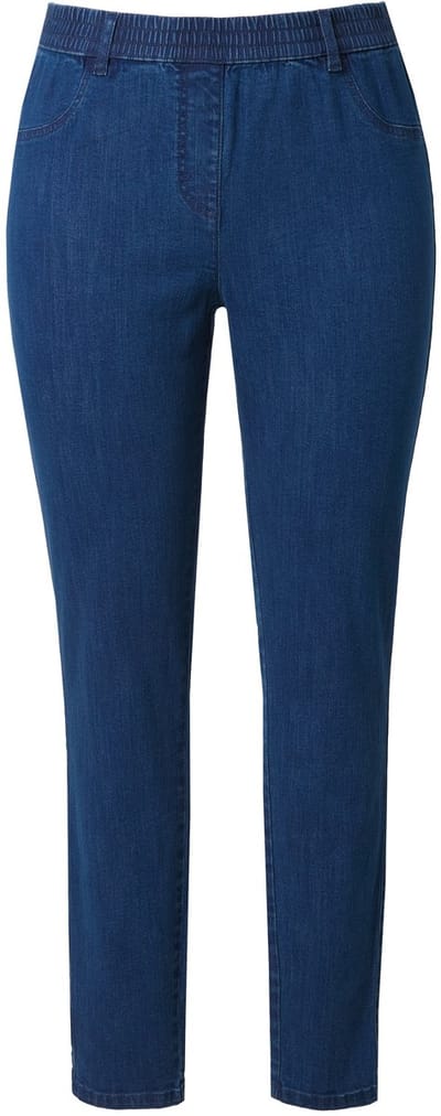 Ulla Popken - Dames - Jegging smalle pijpen elastische tailleband - Donkerblauw denim - Maat 58