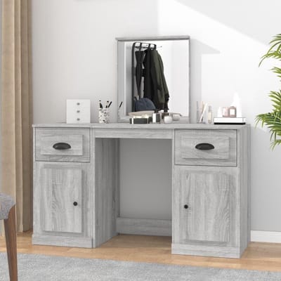 Kaptafel met Spiegel - Make-uptafel Dressoir - Schoonheidsroutine Toepassen - Vochtbestendig Houtmateriaal - 130x50x1325 cm - Grijs Sonoma