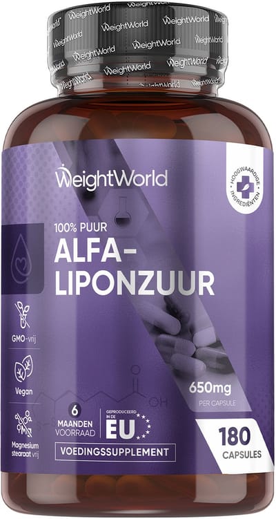 WeightWorld Alpha Lipoic Acid (ALA) - 650 mg Alfa-liponzuur per portie - 180 vegan capsules voor 6 maanden