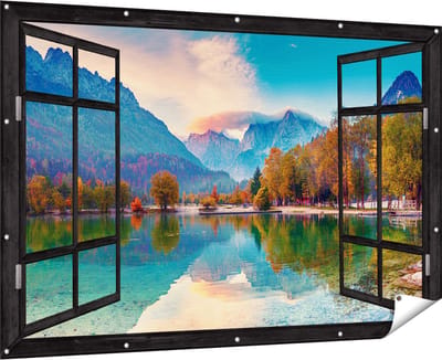 Gards Tuinposter Doorkijk Meer - 180x120 cm - Tuindoek - Tuindecoratie - Wanddecoratie buiten - Tuinschilderij