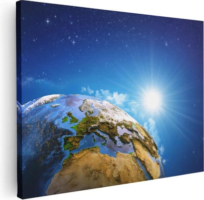 Artaza Canvas Schilderij Aarde Vanuit De Ruimte - 40x30 cm - Klein - Wanddecoratie Sterren - Muurdecoratie Wereldkaart - Kamer Accessoires