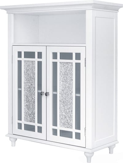Teamson Home Badkamerkast - Windsor Houten Staande Kastje Met 2 Glas Mozaïek Deuren en Plank- Wit