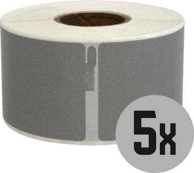 DULA Dymo kompatible Etiketten, S0722400 99012, 36 mm x 89 mm, Silber, Permanent, 5 Rollen, 260 Etiketten pro Rolle