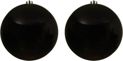 Decoris Kerstbal - 2x - zwart - groot - 20 cm - kunststof - glans - kerstversiering