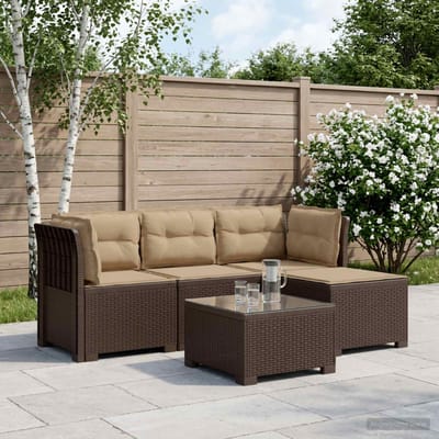 vidaXL - 4-Zitter - Tuin - Sofa - met - Kussens - Rattan - Look - PP - Bruin