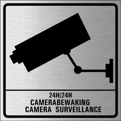 Camerabewaking bordje, geborsteld aluminium 150 x 150 mm