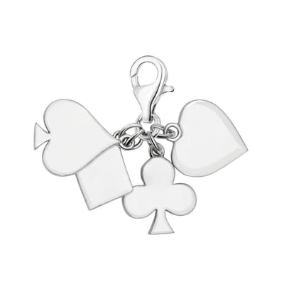 Quiges – 925 - Zilver – Charm - Bedel - Hanger - 3D Schoppen Ruiten Klaveren Harten Symbolen - met – sterling - zilver - karabijnslot - geschikt - voor -Bedelarmband HC069