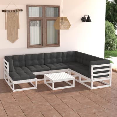 vidaXL - 8-delige - Loungeset - met - kussens - massief - grenenhout