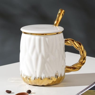 Tasse en céramique à motif en relief, ensemble de tasses de grande valeur, tasse à eau pour la maison, tasse à café pour le bureau 460ml white