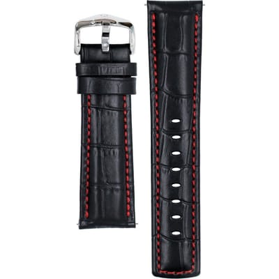 Hirsch Horlogeband -  Grand Duke Zwart Rood Stiksel - Leer - 24mm