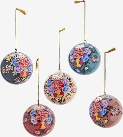 Madam Stoltz - Papier maché kerstballen handbeschilderd - set van 5