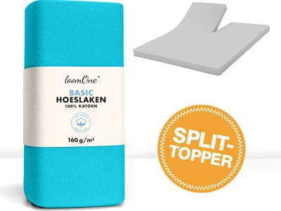 Loom One Hoeslaken Splittopper – 100% Jersey Katoen – 180x200 cm – tot 12cm matrasdikte– 160 g/m² – Turquoise