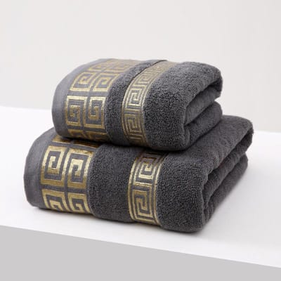 2-delige Set Zwarte Badkamer Handdoekensets 100% Katoen Geborduurde Badkamerhanddoek Kerstcadeau Sport Handdoekensets Thuis Hotelgebruik 2pcs set gray