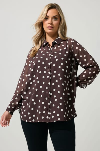Yours London Chocoladebruin Shirt Met Stippen Size 38