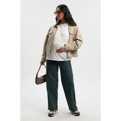 boohoo Dames Zwangerschapsjeans over de buik – wijde pijpen | Vintage Wash | Maat: 16