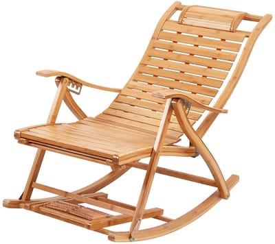 Jessi Store - Schommelstoel - Relaxfauteuil - Bamboe stoel - Inklapbaar - Verstelbare rugleuning - Voetensteun - 96x40x74cm