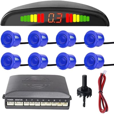 SnelShoppen - Car Reverse Parking Sensors Alarm 8 Sensor Geluidswaarschuwing Parkeersysteem - Waterproof, Stofdicht, Hoogwaardige ABS & Metaal, Blauw