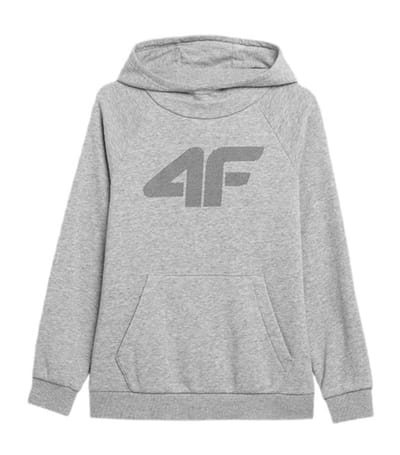 4F Jongens Grijze Sweatshirt Hoodie met Grote Logo, Maat 122 - Comfortabel en Stijlvol voor Actieve Dagen