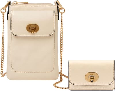 FOSSIL Leren Telefoontasje Schoudertas Harper Phone Bag Bone Crème