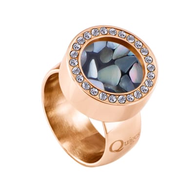 Quiges RVS Schroefsysteem Ring met Zirkonia Rosékleurig Mat 17mm met Verwisselbare Grijze Vlokjes Schelp 12mm Mini Munt