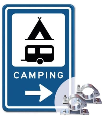Bord Camping pijl rechts - Weerbestendig Aluminium - 40x60 cm - Bevestiging: Met paalbeugels Ø48mm